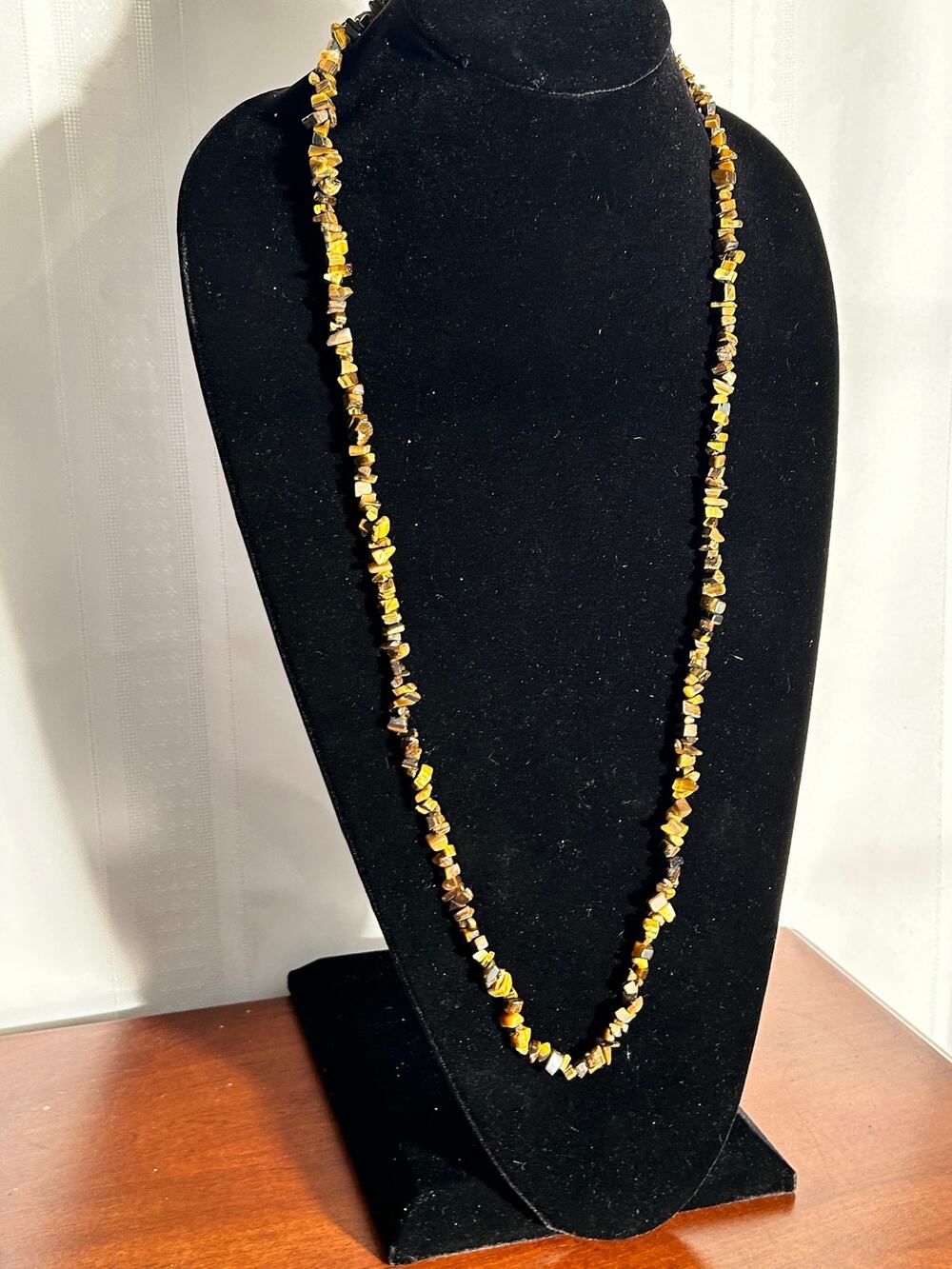 Vintage 34" Genuine Tiger's Eye Beaded Strand Necklace & Wrap Bracelet Boho Chic